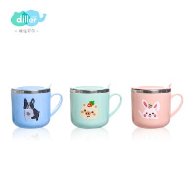 China Sustainable Personalized Kids Children Metal Water Learning Cup With Lid And Handle for sale