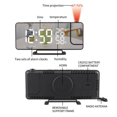 China 18.5*2.4*7.7cm Student Desktop Room Thermometer LED Projection Alarm Clock With Makeup Mirror for sale