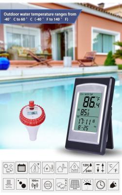 China Temperatuur nauwkeurigheid draadloze zonne-digitale zwembad thermometer in rood en zilver -40 tot 60 ° C Te koop