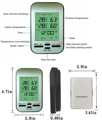 China Home Multi-Room LCD Screen Wireless Temperature And Humidity Sensor With Alarm Clock for sale