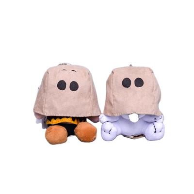 China Cute Fun Classic Character Charlie Brown Wear Paper Bag Kawaii Modeling Soft Cute Plush Stuffed Toy Doll Keychain Plushie Pendant for sale