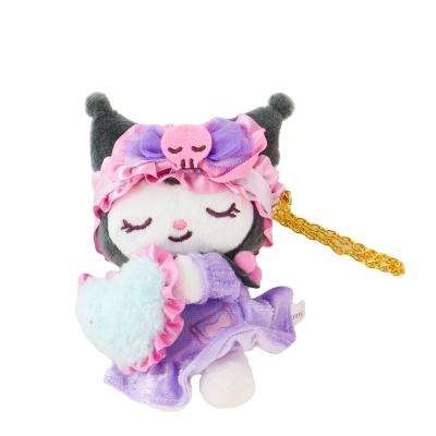 China Cute Fun Kawaii 12CM Anime Kuromi Figure Plush Toy Cute Bow Headband Love Pillow Sleep Doll Pendant Key Chain Toys Gift Cute Fun Cartoon for sale