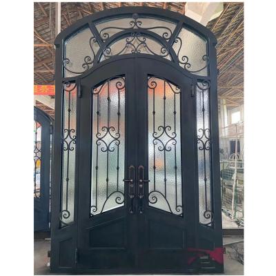 China American Top Front Entrance Decoration Double Arch Sunscreen Antique Villa Villa Wrought Iron Door Design for sale