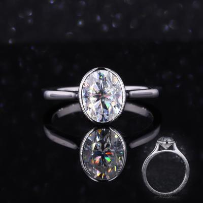 China CLASSIC Fashion 10K White Gold 6*8mm 1.2 Carat Oval Brilliant Cut Bezel Setting Moissanite Rings Jewelry for sale