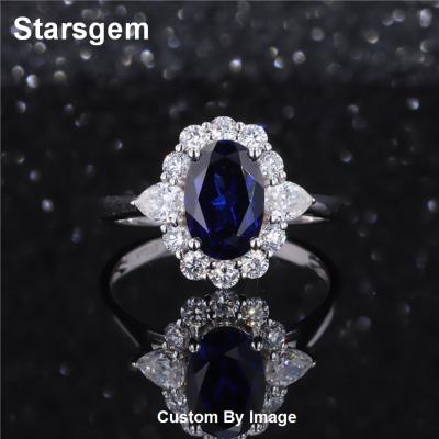 China Blue Gemstone Sapphire Ring From Guangxi Wuzhou Starsgem Gold Classic Fine Lab Jewelry for sale