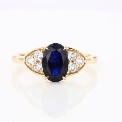 China Jewelry Lab CLASSIC Wedding Sapphire Ring 14K Blue Yellow Gold Ring for sale