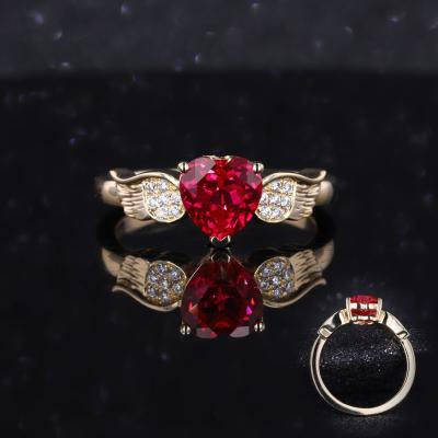 China Luxury CLASSIC Yellow Gold Moissanite 9K Soild Rings 6.5*6.5mm Heart Lab Developed Ruby Ring Jewelry for sale