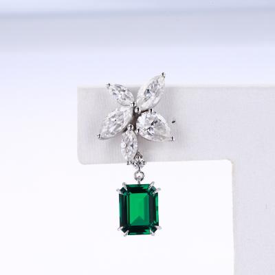 China Starsgem CLASSIC Emerald Cut Emerald and Marquise Cut Diamond Flower Shape elegant long drop earrings custom made for sale