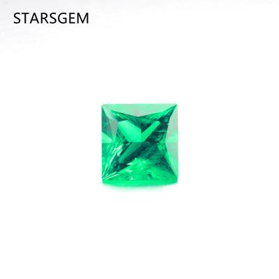 China Fire Square Hydrothermal Emerald Princess Color Play Or Shape Cut Lab Gemstones Lab Green Loose Emerald for sale