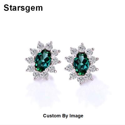 China Starsgem Romantic Wholesale Prices Silver Jewelry 925 Sterling Emerald Flower Earrings for sale