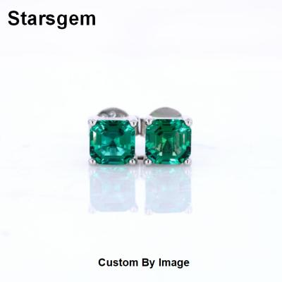 China Starsgem Simple Design Jewelry 5mm 0.5ct Asscher Cute Silver Cut Emerald Stud Earrings for sale