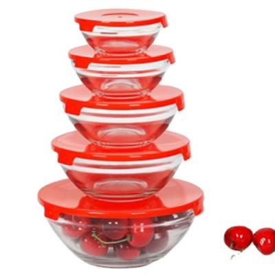 China 5 Pieces Server Sustainable Useful Glass Food Bowl , Punch Bowl With Plastic Lid for sale