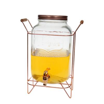 China Freshness Preservation 2 Gallon Yorkshire Mason Jar Glass Drink Dispenser with Spit and Metal Holder for Cold Drinks Lemonade Ice Tea for sale