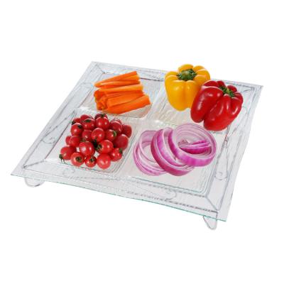 China Sustainable Home Decor Glass Set Fruit Bowl Multifunctional Serving Square Glass Dish for sale