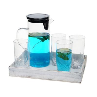 China Sustainable Simple Design Borosilicate Glass Water Juice Jug And Cup Set for sale