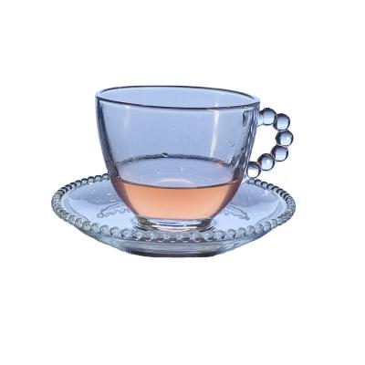 China Home Office 180ml Eco Friendly Transparent Sustainable Drinking With Saucer Set Water Coffee Tea Glass Cup for sale