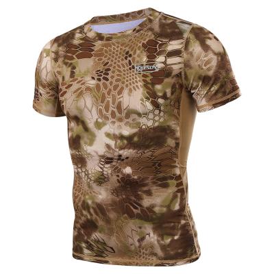 China Summer Army Fit Outdoor Python Camouflage Fan Shorts Men's Thin Sleeve Quick Dry Breathable Special Forces Tactical T-Shirt for sale