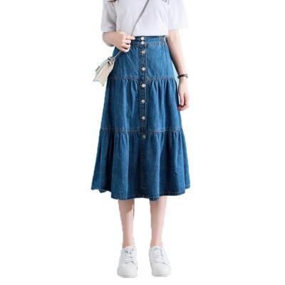 China Plus Size Anti-Static Skirt For Women, 2021 Autumn New Mid Length Soft Pleated High Line Denim MIDI Fishtail Skirts for sale