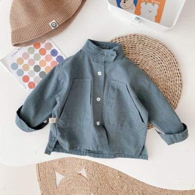 China 2021 spring Anti-wrinkle children's shirt and autumn boys and girls' new solid color shirt baby coat jacket standcollar clothes for sale