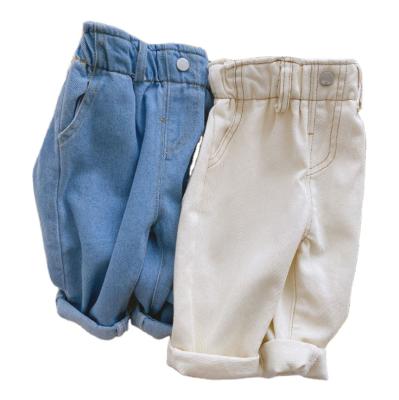 China Color Fade Proof 0-3 years old baby soft jeans spring male and female Korean pure color baby high waist pp denim casual pants for sale