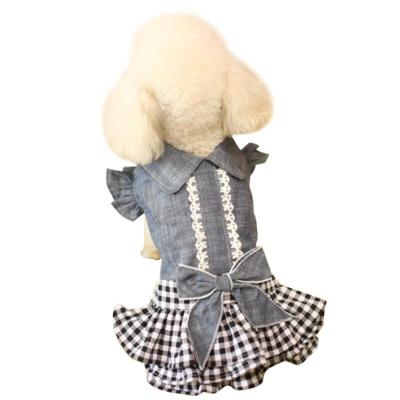 China Fashion pet clothes spring and summer pet dog skirt slim dog skirt small bow denim skirt teddy dog ​​clothes for sale