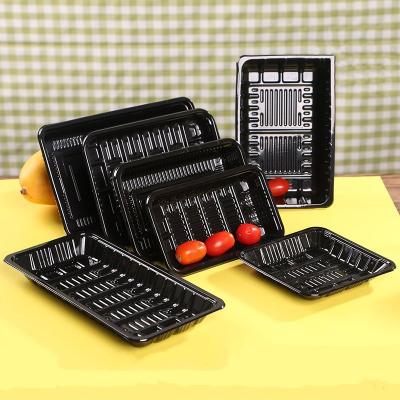 China Recycled Materials Pet Supermarket Black Fruit And Vegetable Packaging Tray Fresh Pork Packaging Box Disposable Plastic Food Box for sale