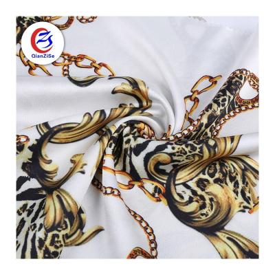 China Latest Design White Gold Print Bubble Satin Textile Manufacturer Fabric Women Shrink-Resistant Chain African Dresses for sale