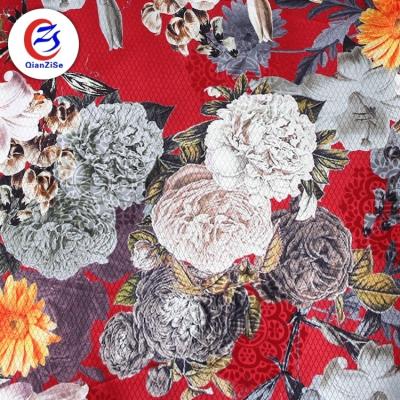 China New Design Anti-Static Polyester Spandex Jacquard Floral Satin Dress Flower Printed Fabric for sale