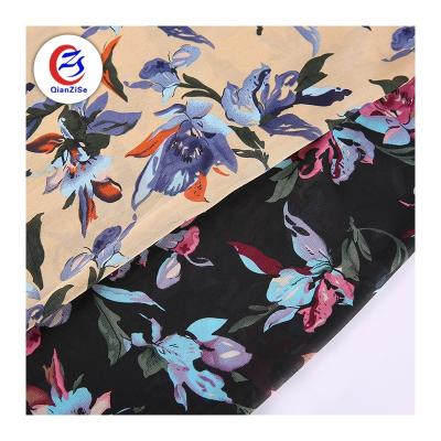 China Blue and Purple Crinkle Breathable African Silk Canvas Fabric Floral Print Custom Made for sale