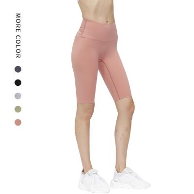 China New High-Waist-Butt Lulu Yoga Antibacterial Workout Peach Buttocks Fitness Gaiters Bare Five-Point T-Line Pants for sale