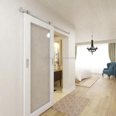 China Modern Sliding Lite Wood Full Glass Barn Door With Stainless Steel Hardware for sale