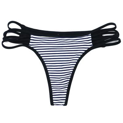 China Sexy Stripe Women's Swimwear Breathable Bikini Briefs Bottom Panties With Bikini Top Bras Set With Multi Strap For Women's Swimsuit for sale