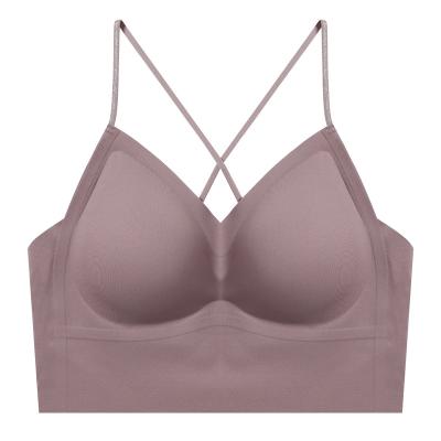 China In-stock Seamless Women's Bralette Comfortable Wireless Bra With Seamless One Piece Bra With V-Neckline U Back Chest Sports for sale