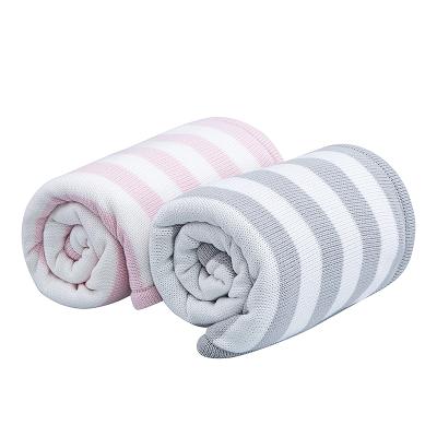 China Anti-pilling Double Layered Extra Warm Stripe Baby Blanket With Faux Sherpa Scratching Winter Baby Blanket for sale