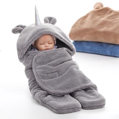 China Anti-pilling Cute Baby Wrap Warm Soft Winter Sleeping Bag Unicorn Covering Polyester Newborns Infants Wraps Wrap for sale