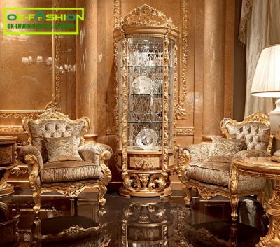 China OE-FASHION Eco-friendly Luxury Italian Living Room Wine Cabinet Wooden Carving Roman Style for sale