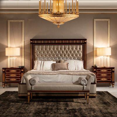 China OE-FASHION Eco-friendly custom made luxury classic solid wood bed frame with high headboard for home furniture for sale