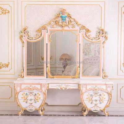 China OE-Fashion Luxury French Baroque Wood Bedroom Style Solid Wood Neoclassical Royal Rose Hand Carved Dressing Tabel Design for sale