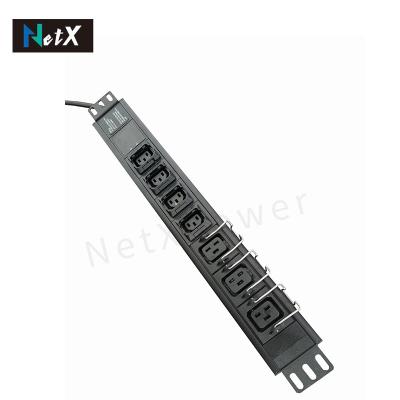 China Industrial 19 Inch Horizontal Rack Mount PDU c/w 4 Way IEC C13 Lockable Outlet And IEC C19 3 Way With A/V Meter for sale