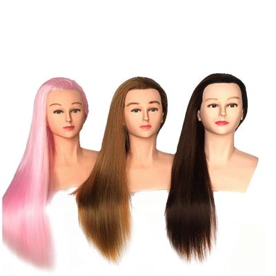 China Cosmetology Mannequin Heads Hot Sell Mannequin Head 100% Yaki Synthetic Hair Hairdresser Training Head Manikin Cosmetology Doll Head With Stand 24 Inches for sale