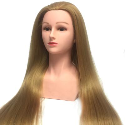 China Straight hair Gold Color Mannequin Head Fiber Hair Hairdresser Training Head With Shoulder Manikin Cosmetology Doll Head Hair Styling for sale