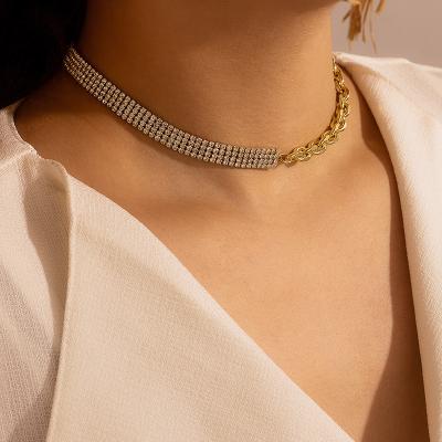 China Chunky Link Chain Crystal Rhinestone Clavicle Necklace C.S.I. Retro Tennis Chain FASHIONABLE Rhinestone Multi Rows Choker for sale