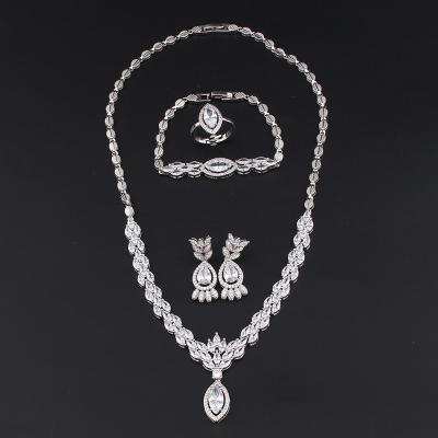 China Other European and American style design jewelry 4 PCs set female exaggerated necklace earrings diamond bracelet wholesale wholesale for sale