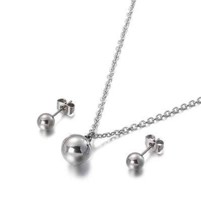 China New Trendy simple and fashionable small round stainless steel pearl jewelry necklace earring set can be customized for sale