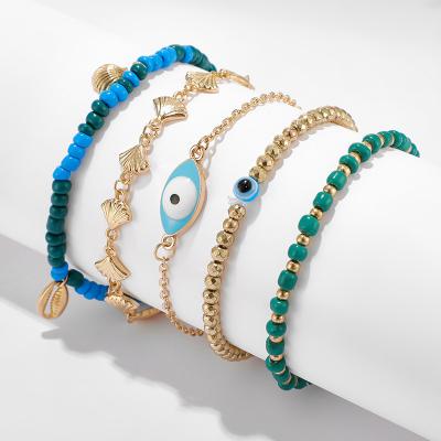 China Other popular European and American alloy anklet chain pearl eye scallop anklet5Set for sale