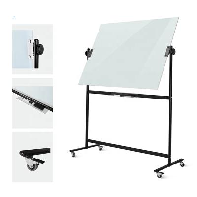 China Large Fixed Elegant Frame Movable Double Sided 4MM Magnetic Tempered Safe Glass Whiteboard With 360 Swivel And Ever Ghost Configuration for sale