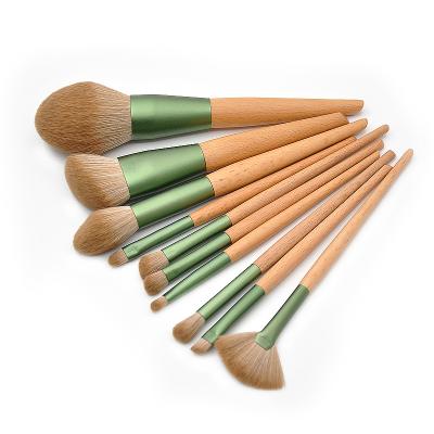 China Angular Blush Hot Selling 10PCS Factory Supply From Amazon Professional Wooden Handle Makeup Set Makeup And Brush Luxurious Eyebrow Brush for sale