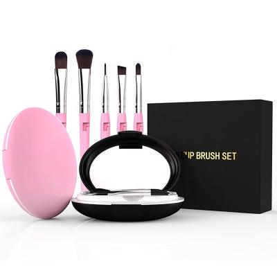 China Angular Blush Mini Cosmetic Brush, Makeup Brush Mirror Set Custom Private Label Carry Travel 5 Personalized Synthetic Fiber for sale