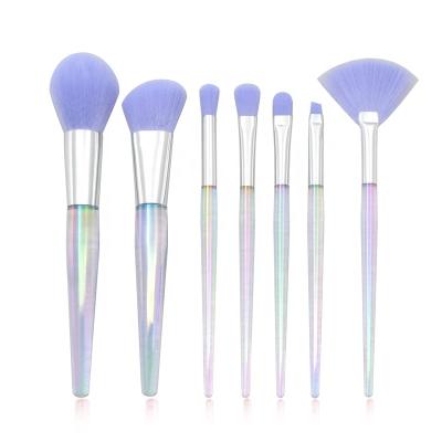 China Angular Blush Transparent 7PCS Laser Beauty Brushes Wholesale Professional Electroplating Plastic Handle Makeup Brush Set Can Be Customized for sale