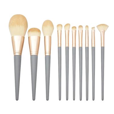 China Angular Blush Powder Brush Makeup Set Brush Wooden Handle Makeup Tools, High Quality Blue 10 Pieces Fine Soft Loose Hot Selling Fiber for sale